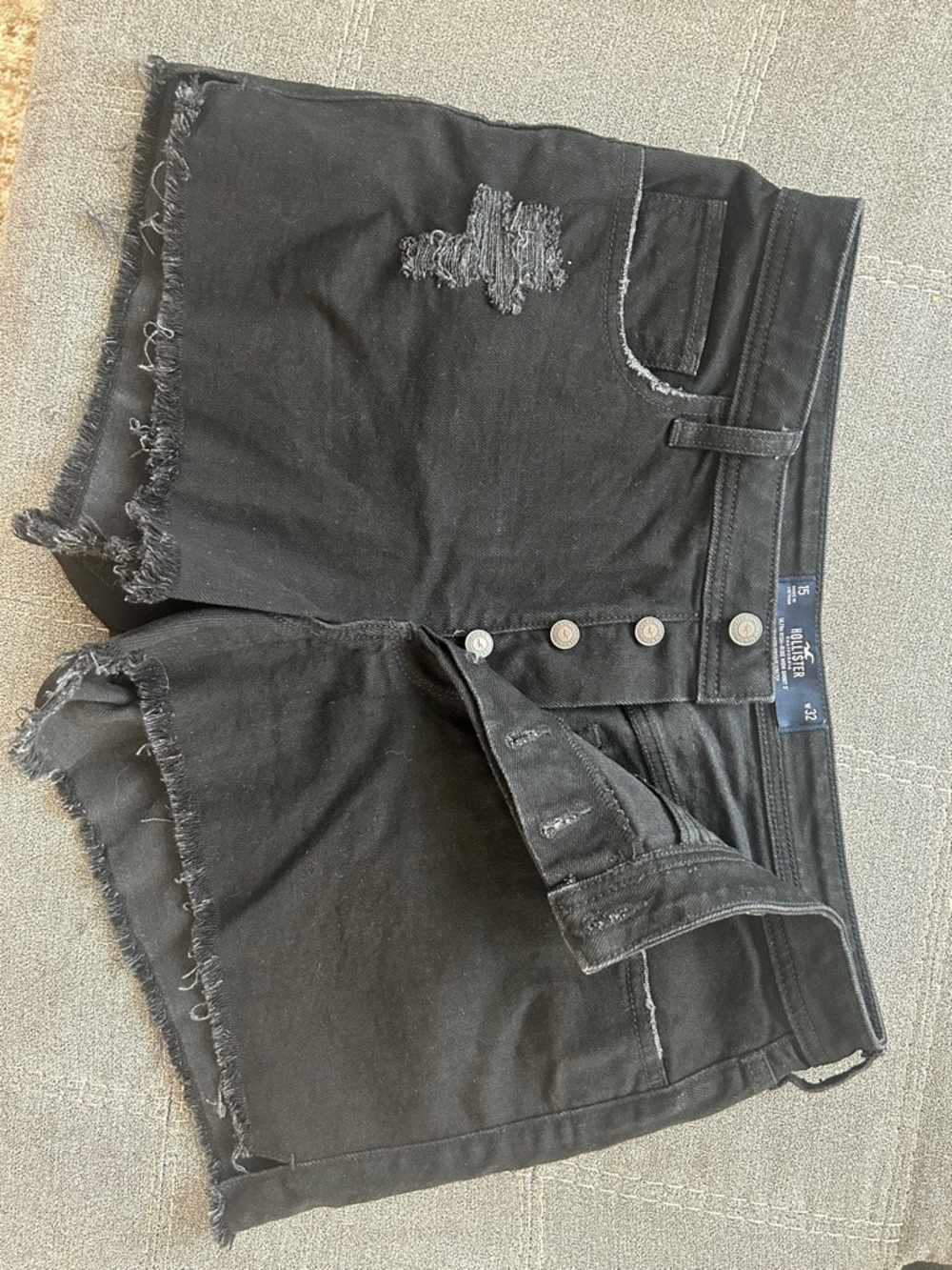 Hollister Black Distressed Button-Fly Denim Shorts
